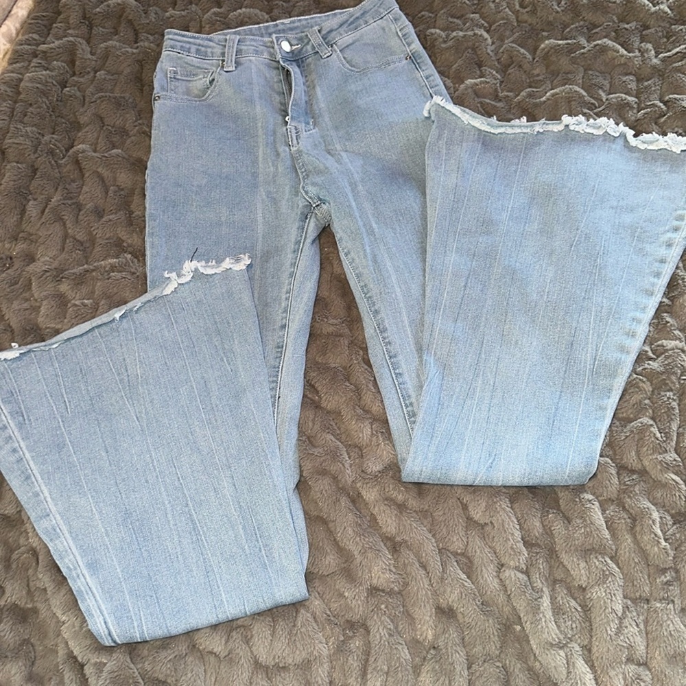 SHEIN High Waist Raw Hem Flares